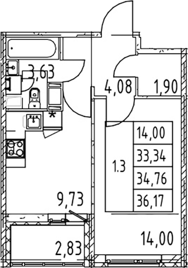 1-комнатная квартира 33.34 м², 5/12 эт., ЖК «Полис ЛАВрики»